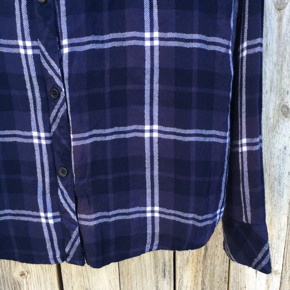 Rails Hunter Plaid Shirt Rayon Pacific Navy Blue White M - Picture 7 of 16